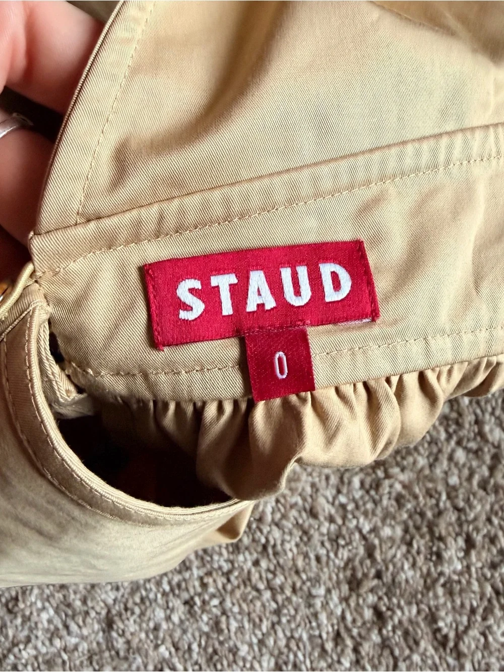 STAUD Beige Cotton Peplum Puff Sleeve Blouse